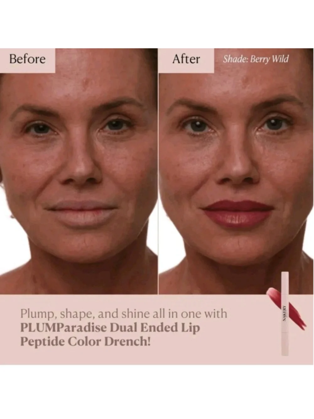 Nakery Plumping lipstick w/ matching lip liner DUO Plumparadise ~ Berry Wild New